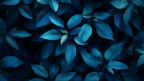 Midnight foliage pattern in luminous blue gradients.