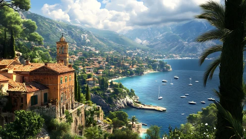 Coastal hillside town with harbor and terracotta buildings.