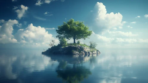 Solitary Arboreal Outcrop: Islet Ecosystem With Specimen Tree.