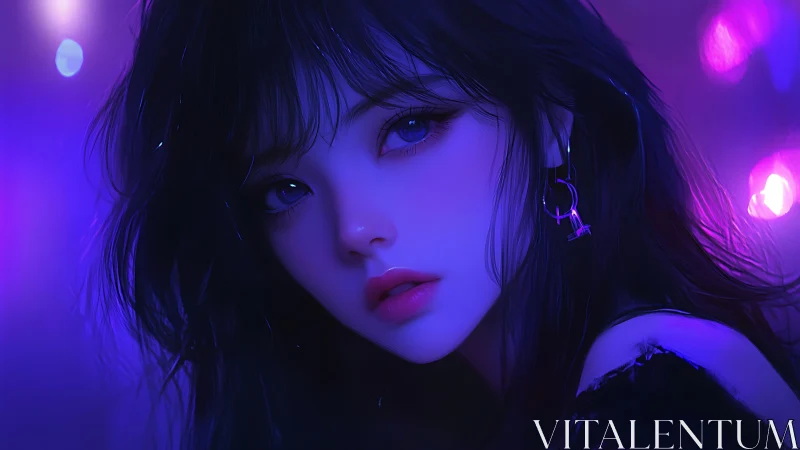 Neon-lit anime portrait renders a soft-focus melancholy gaze