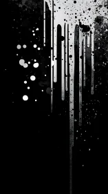 Monochrome drip splatter abstraction over black void.