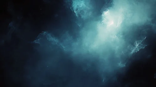 Cosmic blue nebula cloud glows in deep space silence.