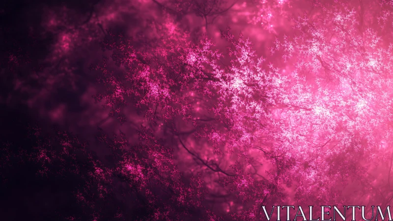 Fractal pink light cluster on dark abstract background.