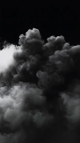 Billowing dark smoke rises dramatically against pure black