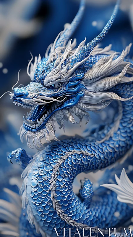 Majestic blue dragon curls in a swirl of icy wonder