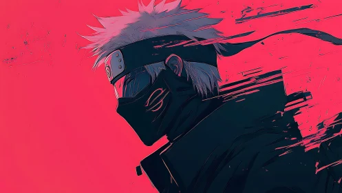 Stormlit masked ninja slicing through neon dusk winds.