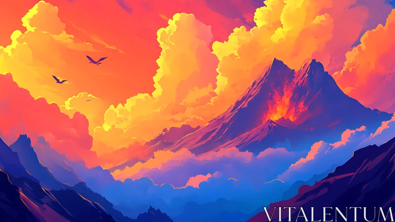 Volcanic ridge under spectral sunset cloud dynamics study.