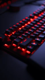 Mechanical gaming keyboard glows with vivid red backlight.