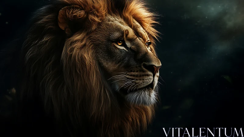 Majestic lion portrait rendered in dramatic low key lighting