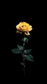Golden Rose Against Black Background. High-Contrast Botanical Study.