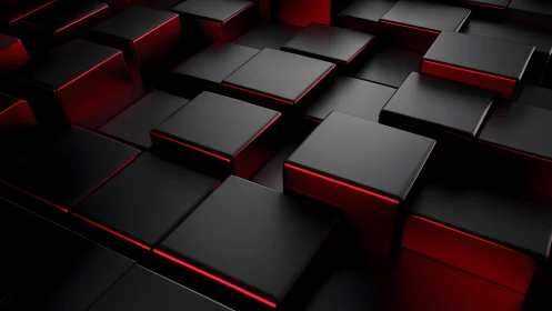 Futuristic black cubes with red accents in 3D digital art style.