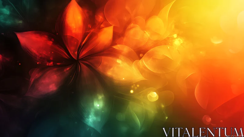 Digital painting of luminous abstract floral spectrum composition.