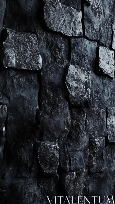 Glimmering dark stone wall with moody, sculpted texture.
