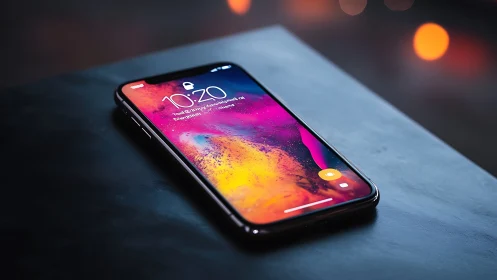 Glowing Display: Modern Phone Lit by Vibrant Sunset.