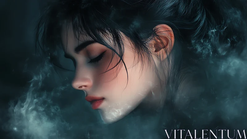 Digital painting profile portrait in atmospheric cool haze.