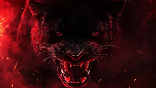 Crimson Fury Unleashed: Feline Beast Roars Through Inferno