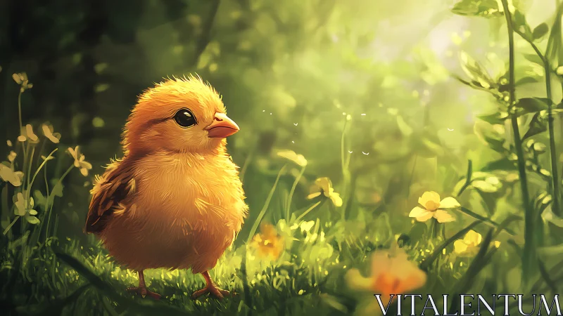 Adorable Little Chick Discovers a Sunny Garden
