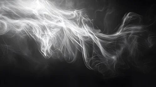Ethereal white smoke streams twist across deep shadows.