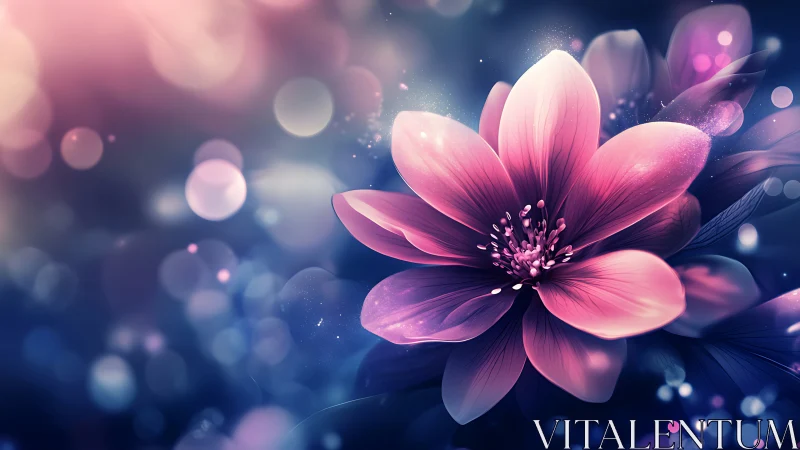Pink Ethereal Flower Blooms in Luminous Dream-like Space