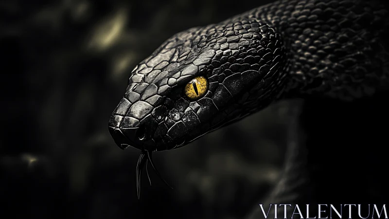 Dark serpent&rsquo;s golden eye pierces the shadowed forest gloom