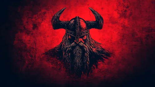 Viking warrior portrait on textured red background.