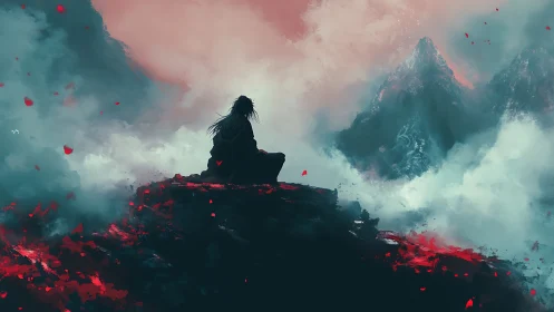 Solitary wanderer finds quiet strength in stormlit peaks