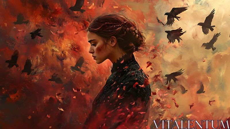 Ember winged solitude around a petal crowned dreamer.