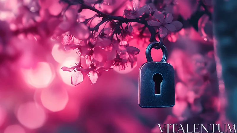 A Padlock's Secret Among Blooming Pink Flowers