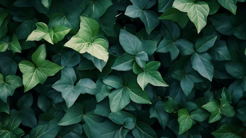 Layered ivy foliage pattern in deep green tonal field.
