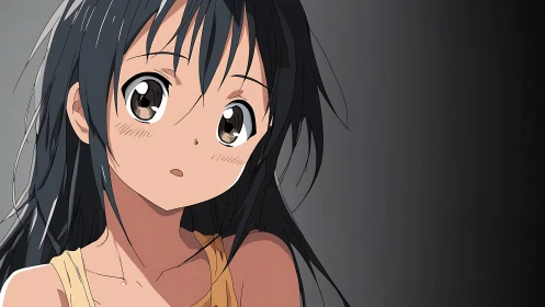 Soft-lit anime portrait with expressive eyes and dark hair.