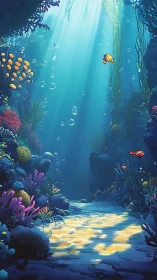 Sunlit cartoon reef glows in a playful underwater dreamscape.