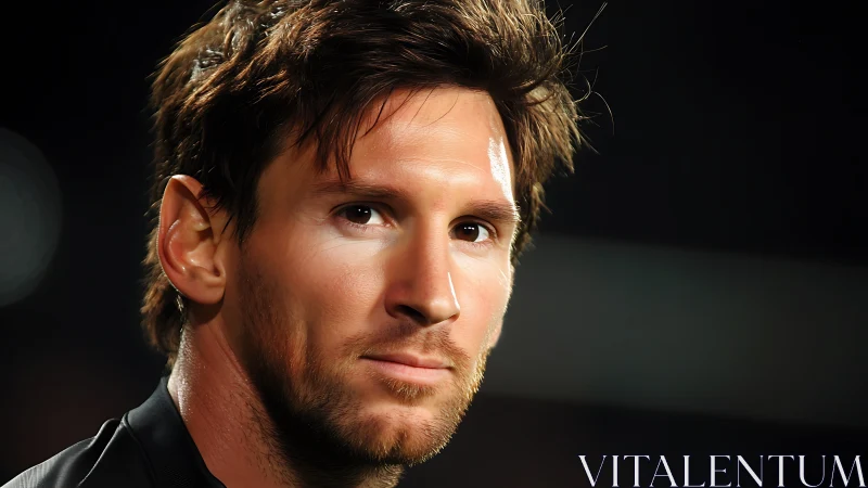 Warmly lit portrait of a thoughtful soccer player at night.