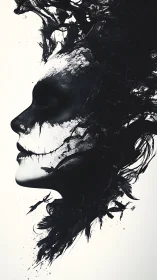 Ink-swept profile where darkness blooms into quiet mystery.