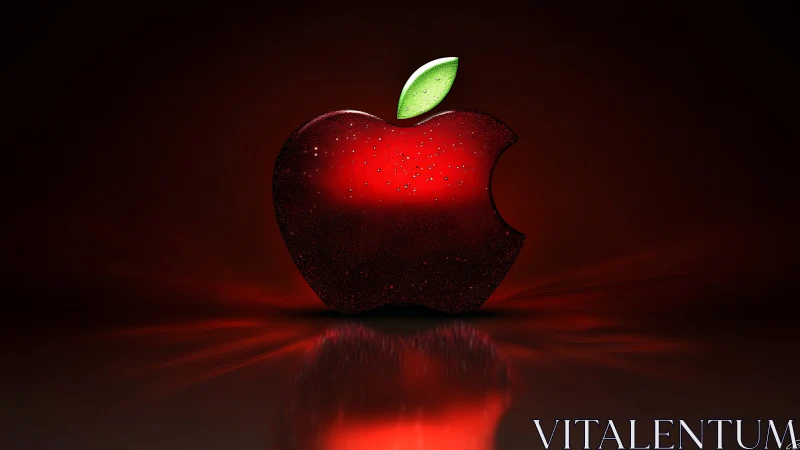 Glossy bitten apple emblem with luminous red reflections.