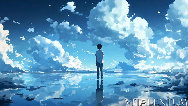 Skybound mirror turns a lone dreamer into quiet infinity