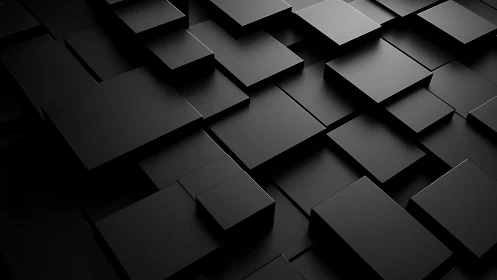 Geometric black rectangular panels in layered 3D grid layout.