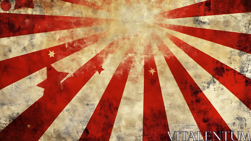 Radial sunburst flag collage with distressed vector patina.