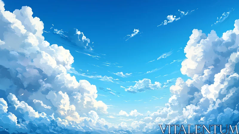 Expansive cumulus cloudscape rendered in luminous digital hues