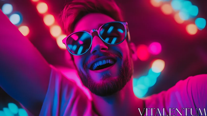 Neon club portrait captures carefree joy in vivid lights