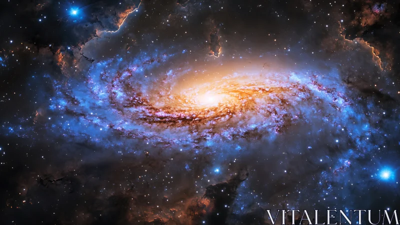 Spiral galaxy core with ionized gas halo and dust lanes.