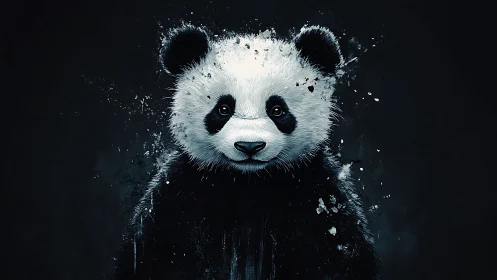 High-contrast digital painting renders frontal panda portrait