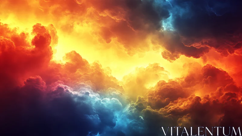 Vivid storm clouds with intense glowing light center.