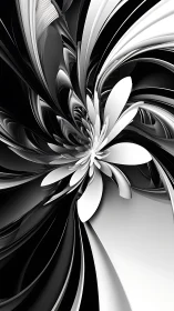 Monochrome petals swirling into a quiet digital bloom.