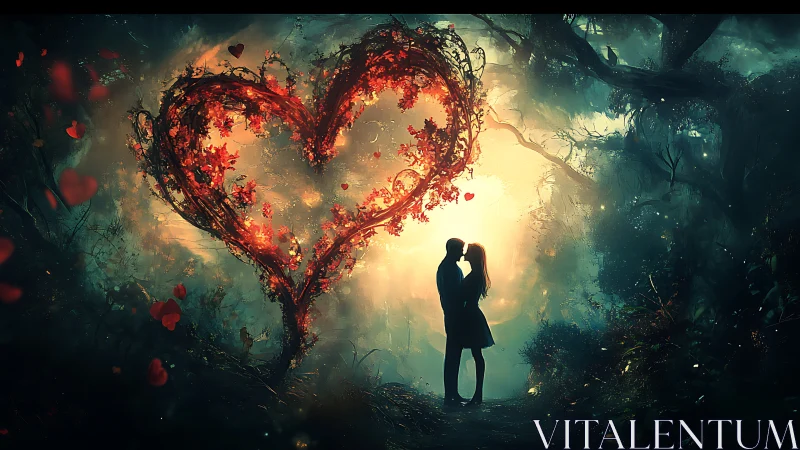 Love's Glow: Two Hearts Beneath the Burning Tree.