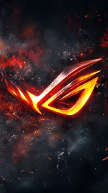 Molten neon emblem rising from swirling cosmic embers.