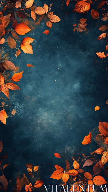 Falling autumn leaves drift across a deep teal night sky