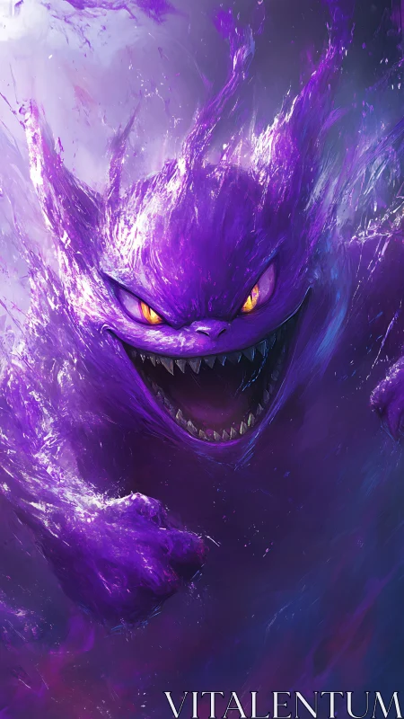 Wild purple spirit surges forward in a storm of swirling power