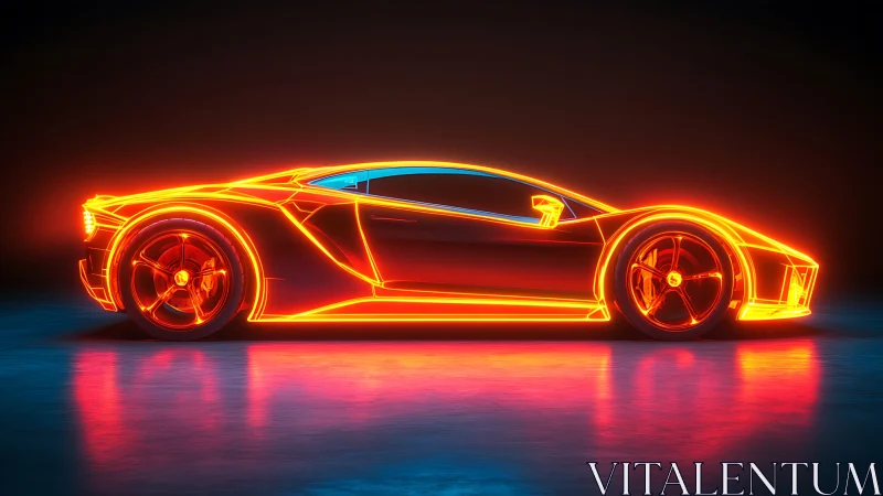 Neon edge hypercar streaking through liquid midnight light.
