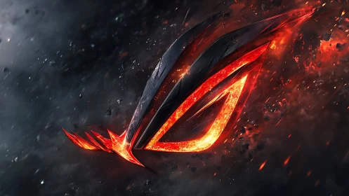 Fiery gaming emblem erupts from dark cosmic debris field.