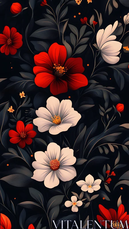 Red and Cream Blooms Dance in Twilight Elegance.